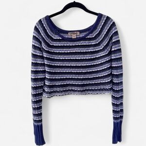 Nine West blue, white, and grey striped cropped sweater